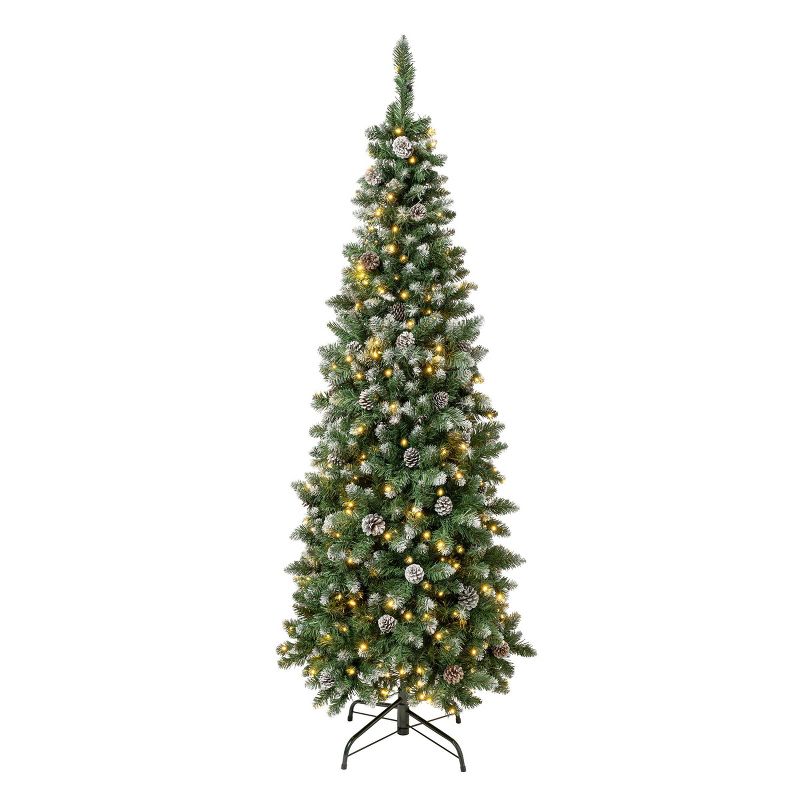 National Tree Company First Traditions Pre-Lit LED Slim Snowy Oakley Hills Artificial Christmas Tree Warm White Lights, 1 of 5
