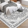 8x10 Gray Floral Washable Rug, Non-Slip Low Pile Vintage Farmhouse Carpet for Living Room, Bedroom - 3 of 4