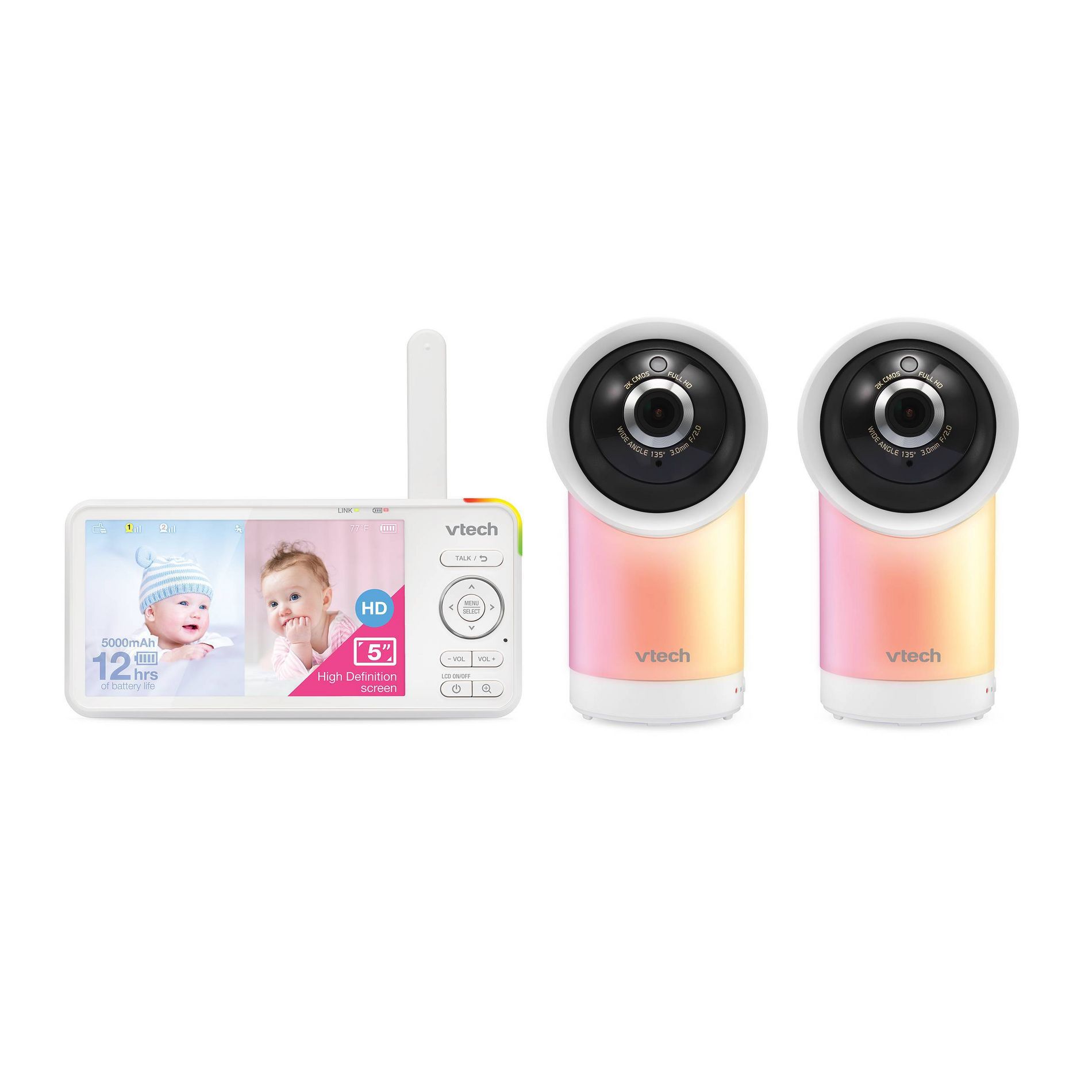 VTech 2 Camera 5" HD Smart Pan & Tilt Video Baby Monitor