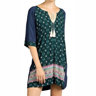 Women's Mixed Print Tassel Tie Dress - KORI