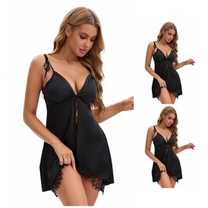 INSPIRE CHIC Women's 3 Packs Lace Deep V Open Full Slips Plunge Lingerie with Bulit in Bra - 1 of 4