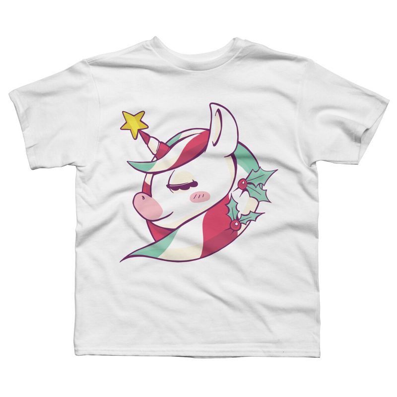Boy's Design By Humans Striped Christmas Unicorn By rasok T-Shirt, 1 of 4