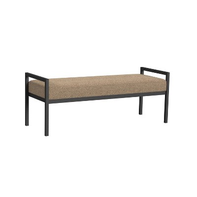 Modern Brown Boucle Upholstered Metal Bedroom Bench with Storage