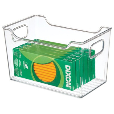 Clear Acrylic Office Storage Bin Set with Handles, 10 x 6 x 6 inches
