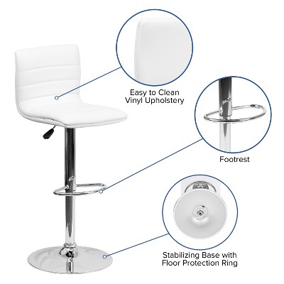Modern White Vinyl Adjustable Bar Stool with Chrome Base