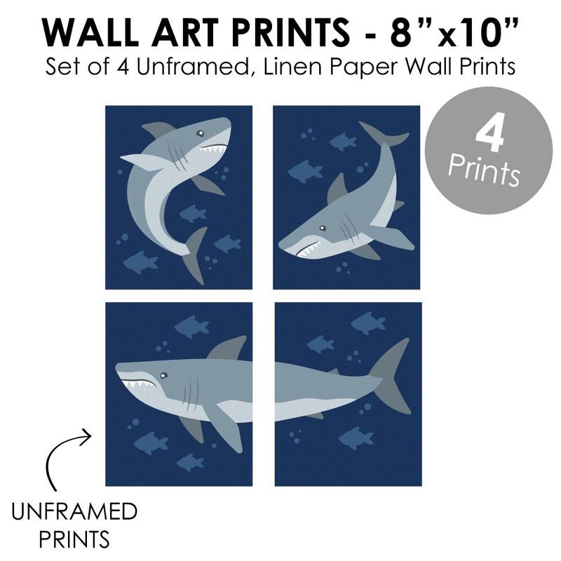 Big Dot of Happiness Shark Zone - Unframed Jawsome Ocean Kids Room Linen Paper Wall Art - Set of 4 - Artisms - 8 x 10 inches, 5 of 8