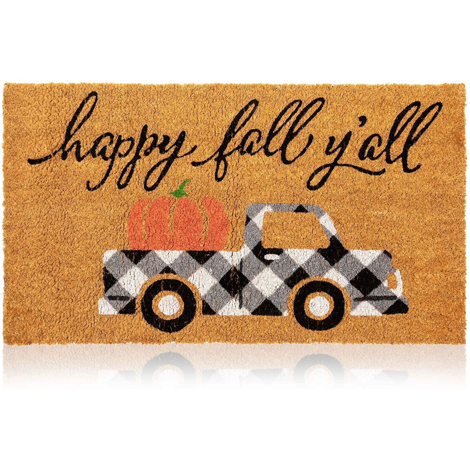 Juvale Happy Fall Y'all Doormat for Thanksgiving, Coir Welcome Door Mat for Autumn, 17 x 30 Inches