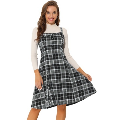 Allegra K Women's Peter Pan Collar Fit And Flare Mini Plaid Tartan