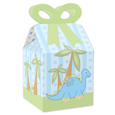 Big Dot of Happiness Baby Boy Dinosaur - Square Favor Gift Boxes - Baby Shower or Birthday Party Bow Boxes - Set of 12