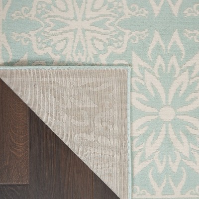 Elegant Ivory/Green Floral Synthetic 5'3" x 7'3" Easy-Care Rug