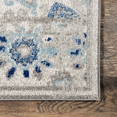 Blue Floral Synthetic 4' x 6' Rectangular Area Rug