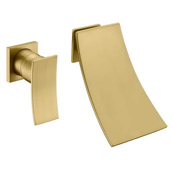 Sumerain Wall Mount Tub Faucet Set Waterfall Bathtub Filler Single Left-Handed Handle, Brushed Gold