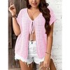 Coolmee Women's Crochet Shrug Sweater Tie Front Knit Bolero Shrug Cropped - 2 of 4