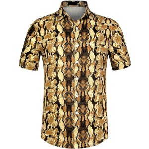 Lars Amadeus Men's Animal Print Short Sleeves Button Down Casual Summer Printed Shirts - 1 of 4