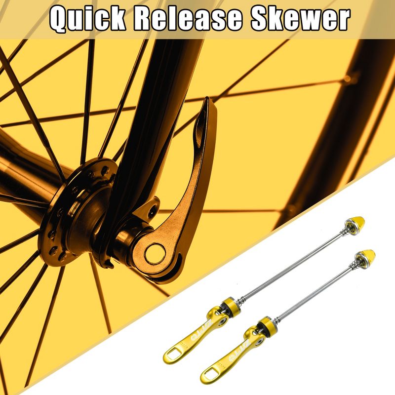 Unique Bargains Bicycle Quick Release Axles Skewers Front Rear 5.91" 7.48" Gold Tone 2 Pcs, 2 of 7
