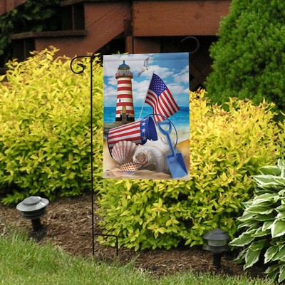 Patriotic Beach Scene Polyester Garden Flag