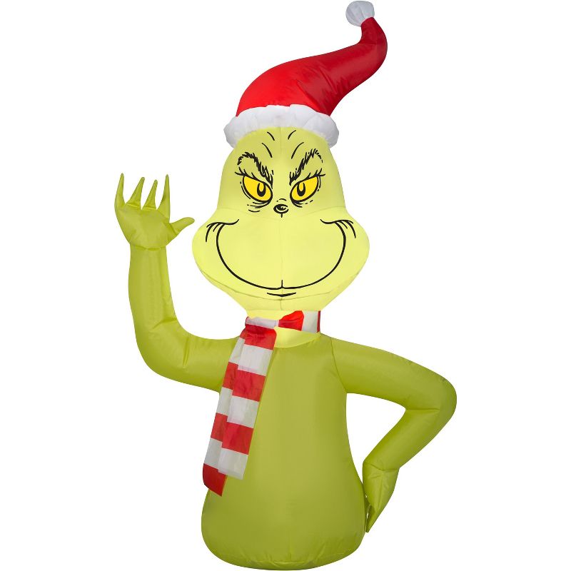 Grinch Car Buddy Christmas Airblown Inflatable w/Scarf Dr. Seuss , 3.5 ft Tall, Multicolored, 1 of 3