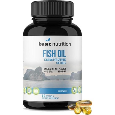 Basic Nutrition High Potency Fish Oil Softgel Supplements With Omega 3