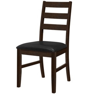 Dining Chair, Set Of 2, 37" Height, Kitchen, Dining Room, Side, Upholstered, Brown Leather Look, Brown Solid Wood, Transitional - 1 of 4