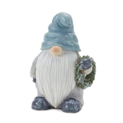 Winter Blue and Grey Glitter Frosted Gnome Figurines Set
