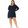 Agnes Orinda Women's Plus Size Solid Long Sleeve Button Down V-Neck Pajama Sleepdress - 3 of 4