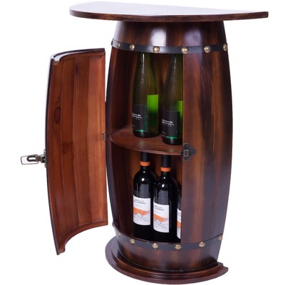 Vintiquewise Rustic Lockable Barrel Shaped Wine Bar Cabinet Wooden End Table