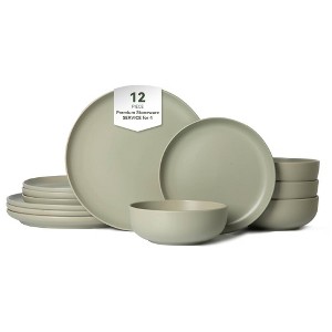 12-Piece Stoneware Dinner Plates Bowls Sets - 1 of 4