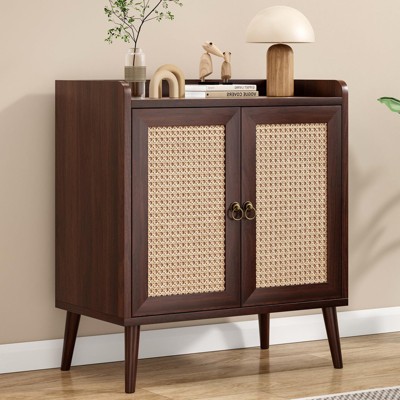FURNIinspire Utility Storage Cabinets Multifunctional Storage Cabinet With Rattan Door, Sideboard Buffet Cabinet With Storage, Brown, 15"*26.4"*30"