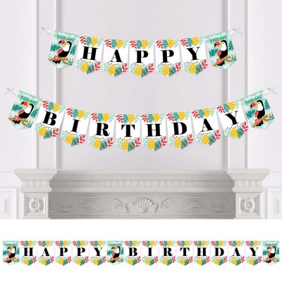 Big Dot of Happiness Calling All Toucans - Tropical Bird Birthday Party Bunting Banner - Birthday Party Decorations - Happy Birthday