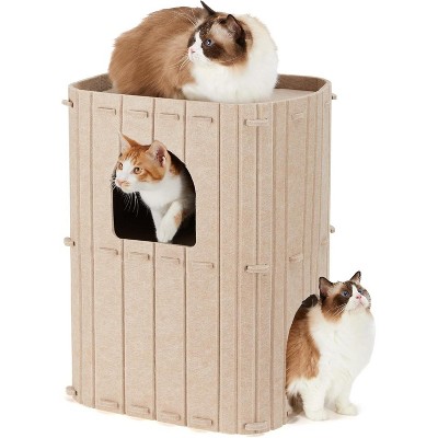 FUKUMARU Cat House for Indoor Cats, 2-Storey Large Cat Bed, Felt Covered Cat Bed Cave