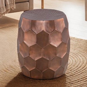 21" Height Aluminum Modern End Table with Hand-Hammered Hexagonal Pattern and Oval Base for Living Room - 1 of 4