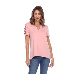 Women's Keyhole Neck Cutout Short Sleeve Top - White Mark - 1 of 4