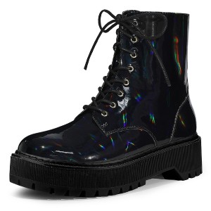 Allegra K Women's Round Toe Platform Lace Up Colorful Combat Ankle Boots - 1 of 4