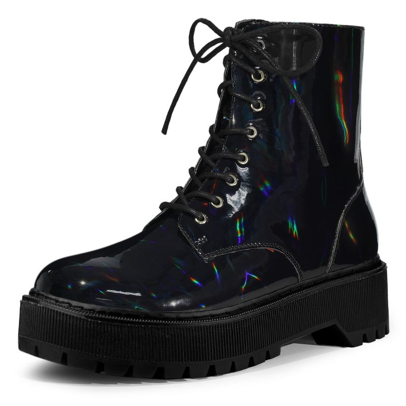 Allegra K Women's Round Toe Platform Lace Up Colorful Combat Ankle Boots, 1 of 8
