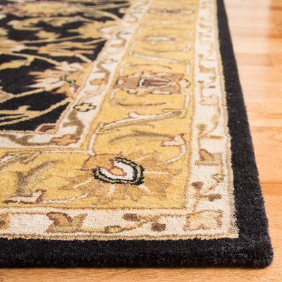 Handmade Black and Gold Wool High Pile Runner Rug