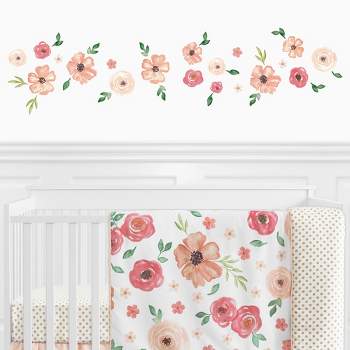 Sweet Jojo Designs Girl Wall Decal Stickers Art Nursery Décor Watercolor Floral Peach Pink and Green 4pc