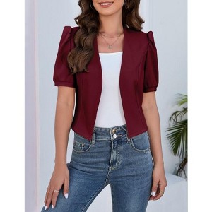 Womens Summer Cardigan Short Puff Sleeve Open Front Office Top Bussiness Jackets Work Suit for Women - 1 of 4