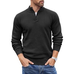 COOFANDY Men's Quarter Button Sweater Lightweight Mock Neck Pullover Sweater Fashion Casual Knitted Waffle Henley Sweater - 1 of 4