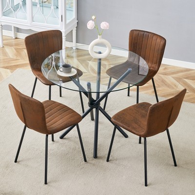 ModernLuxe 5 Piece Round Dining Table Set for 4, Glass Dining Set, Minimalist Saving Breakfast Nook Table Set, Black/White/Brown/Light Gray