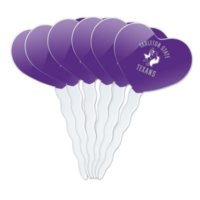 Tarleton State University Texans Heart Love Cupcake Picks Toppers Decoration Set of 6