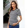 Women's Maternity Shirts Pregnancy Casual Floral Printed Tops Puff Short Sleeve Striped Ruched Side Tunic Top - 2 of 4
