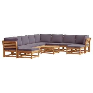 vidaXL Patio Lounge Set with Cushions, 11-Piece Outdoor Furniture in Solid Acacia Wood, Modular Design, Dark Gray Cushions for Garden, Deck, Balcony - 1 of 4