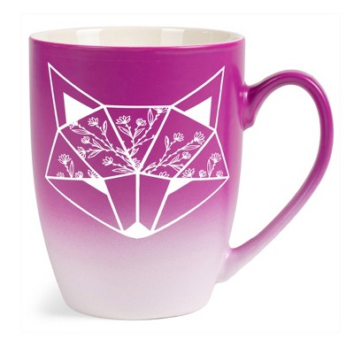 Elanze Designs Nature Animal Coffee Cup Mug 12 Ounce Ceramic With Ombre Gradient Floral Geometric Fox Pink and White