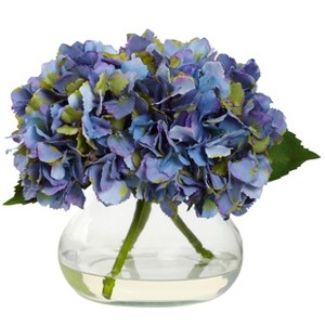 Nearly Natural Blooming Hydrangea with Vase, Blue - 1 of 2