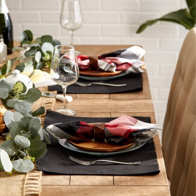 Black Ribbed Cotton Rectangular Placemats, Set of 6