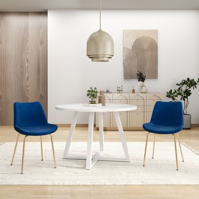 NicBex Round Dining Table Set Morden Kitchen Table for 2 with Trestle Base and 2 Velvet Chairs for Home Office