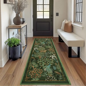 Washable Floral Animal Jungle Rug Non Slip Low Pile Rug Soft Throw Floor Cover Foldable Indoor Carpet for Living Room Bedroom Playroom Nursery - 1 of 4