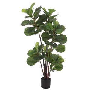 Faux Fiddle Leaf Fig Tree, Potted Fake Ficus Lyrata Plant with Decorative Fiddle Leaves, Artificial Trees for Home Office Porch Decor - 1 of 4