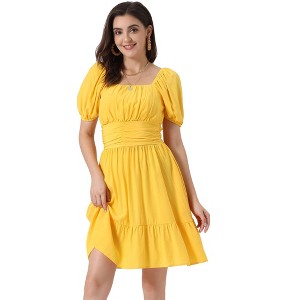 Allegra K Women's Smocked Summer Casual Bow Tie Back Ruffle A-Line Dress - 1 of 4