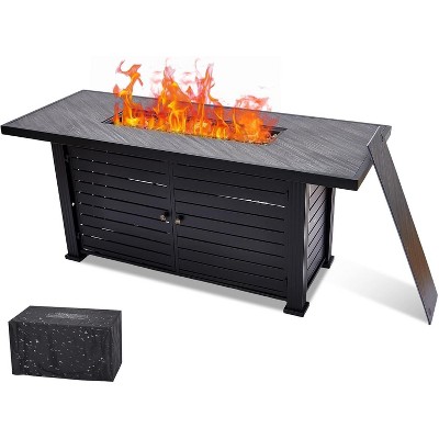 57" Rectangular Propane Fire Pit Table, 50,000 BTU Outdoor Heater with Rain Cover, CSA Certified, Steel/Iron Construction, Reversible Tabletop
